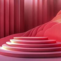 Red wave backdrop with circular platform for presentation or display in a modern setting photo
