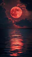 Majestic full moon reflecting on calm waters during twilight photo