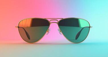 Stylish sunglasses with a retro design showcased against a colorful gradient background photo