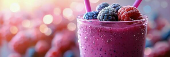 Refreshing berry smoothie with vibrant colors and flavors served in a glass photo