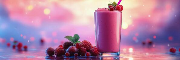 Refreshing berry smoothie with vibrant colors and flavors served in a glass photo