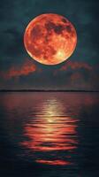 Majestic full moon reflecting on calm waters during twilight photo
