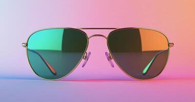 Stylish sunglasses with a retro design showcased against a colorful gradient background photo