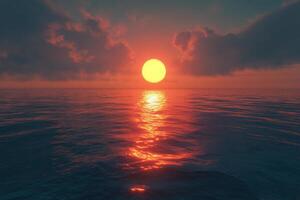 Vivid sunset over calm waters reflecting warm hues at dusk photo