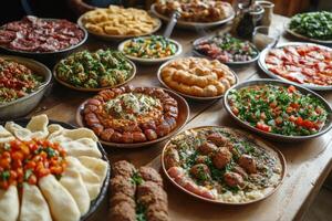 Delicious assortment of dishes served during a festive gathering at a local venue photo