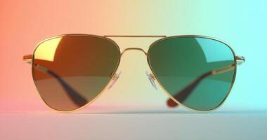 Stylish sunglasses with a retro design showcased against a colorful gradient background photo