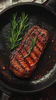 Grilling tender beef steaks to perfection in a kitchen on a smoky evening photo