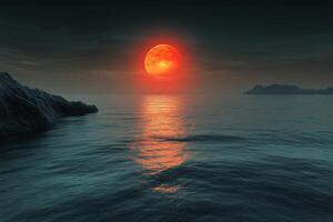 Vivid sunset over calm waters reflecting warm hues at dusk photo