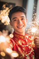Celebrating with sparkles and joy in a festive atmosphere during the evening festivity photo