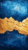 Golden texture contrasts with deep blue background in modern artwork photo
