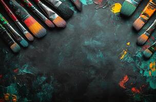 Colorful paint strokes create vibrant abstract art on a dark surface photo
