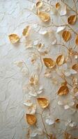 Golden leaves and delicate flowers create an elegant wall decoration in a modern space photo