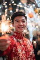 Celebrating with sparkles and joy in a festive atmosphere during the evening festivity photo