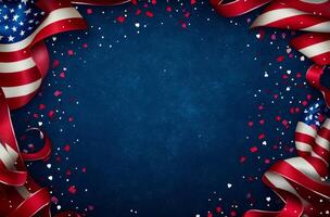 Festive decoration with American flag ribbons and confetti for celebration photo