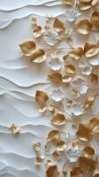 Golden leaves and delicate flowers create an elegant wall decoration in a modern space photo