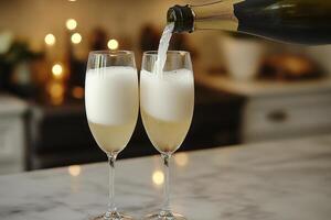 Bubbles fill elegant glasses during a celebratory gathering at an intimate setting with festive atmosphere photo