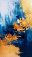 Golden texture contrasts with deep blue background in modern artwork photo