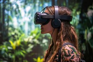 Experience virtual reality in a lush jungle setting with immersive technology photo