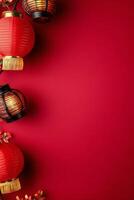 Vibrant red lanterns adorn a festive background for celebration and cultural events photo