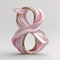 Elegant pink ribbon forming the number eight with wedding rings in a modern design concept photo