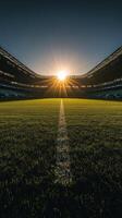 Sunrise illuminating a sports field with shadows and seating in the early morning hours photo