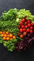 Fresh vegetables arranged in a circular pattern on a dark background showcasing their vibrant colors photo
