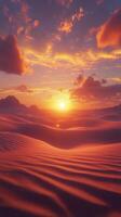 Golden sunset over sweeping sand dunes creates a serene landscape in a desert setting photo