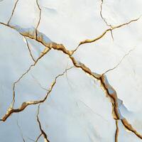 Cracked white marble with golden veins showcasing natural beauty and intricate patterns photo