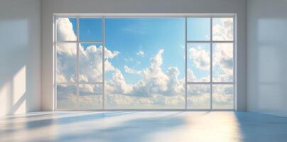 Vast open space with bright clouds and sunlight in modern architecture during daytime photo