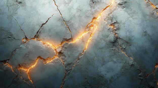 Cracked surface with golden fissures creating a unique texture and pattern photo