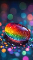 Colorful crystal with rainbow sparkles resting on a vivid background photo