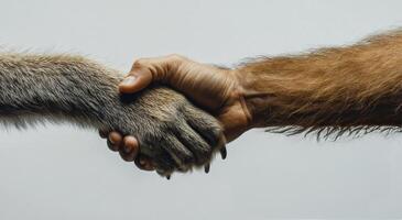 Connection between human and dog through a gentle handshake in a calming setting photo