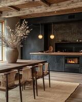 Warm and inviting interior with rustic decor and minimalistic design elements in a cozy kitchen space photo