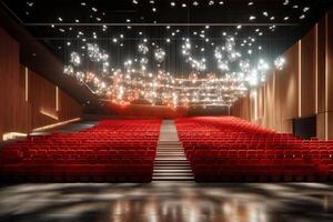 Elegant theater interior showcasing chandeliers and plush seating in a grand setting photo