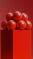 Abstract composition of red spheres on a pedestal in a studio setting photo