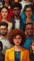 Diverse group of young adults with vibrant hair colors gathered in a cultural event photo
