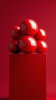 Abstract composition of red spheres on a pedestal in a studio setting photo