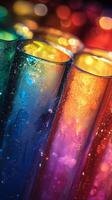Colorful crystal with rainbow sparkles resting on a vivid background photo