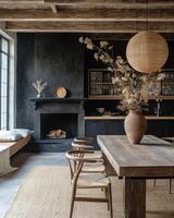 Warm and inviting interior with rustic decor and minimalistic design elements in a cozy kitchen space photo
