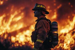 Brave firefighter battles intense flames in a life-threatening situation photo