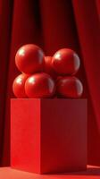 Abstract composition of red spheres on a pedestal in a studio setting photo
