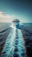 Cruise ship navigating through calm ocean waters in broad daylight photo