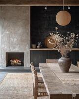 Warm and inviting interior with rustic decor and minimalistic design elements in a cozy kitchen space photo