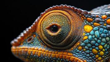 Vibrant close-up of a colorful lizard showcasing its unique textured skin and striking features photo