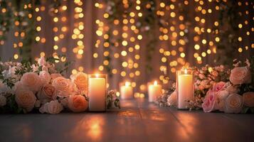 Beautiful floral arrangement with soft lights creating a romantic atmosphere for a special event photo