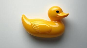 Bright yellow rubber duck with classic design and playful charm, perfect for bath time enjoyment photo