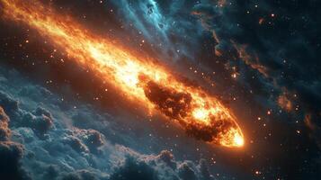 Stunning comet travels through vibrant cosmic clouds in a distant galaxy photo