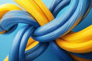Vibrant blue and yellow twisted fibers create a mesmerizing abstract pattern in close-up view photo