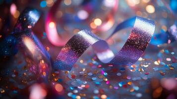 Colorful glitter texture in vibrant shades of blue, pink, orange, and silver for creative projects photo