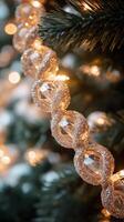 Giant illuminated Christmas tree adorned with bright lights in a bustling urban square during winter photo